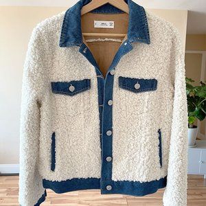 Mango Faux shearling-lined sherpa denim jacket
